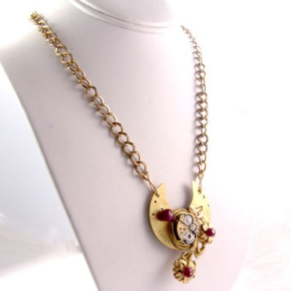 DESIGNER KAY Steampunk RUBY Gem Necklace GP